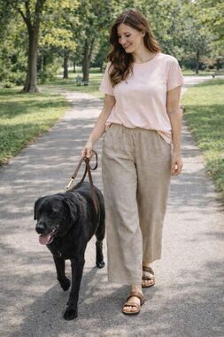 Soft Surroundings Linen Beige Pants 1X‎ Elastic Waist Wide Leg Beige Boho